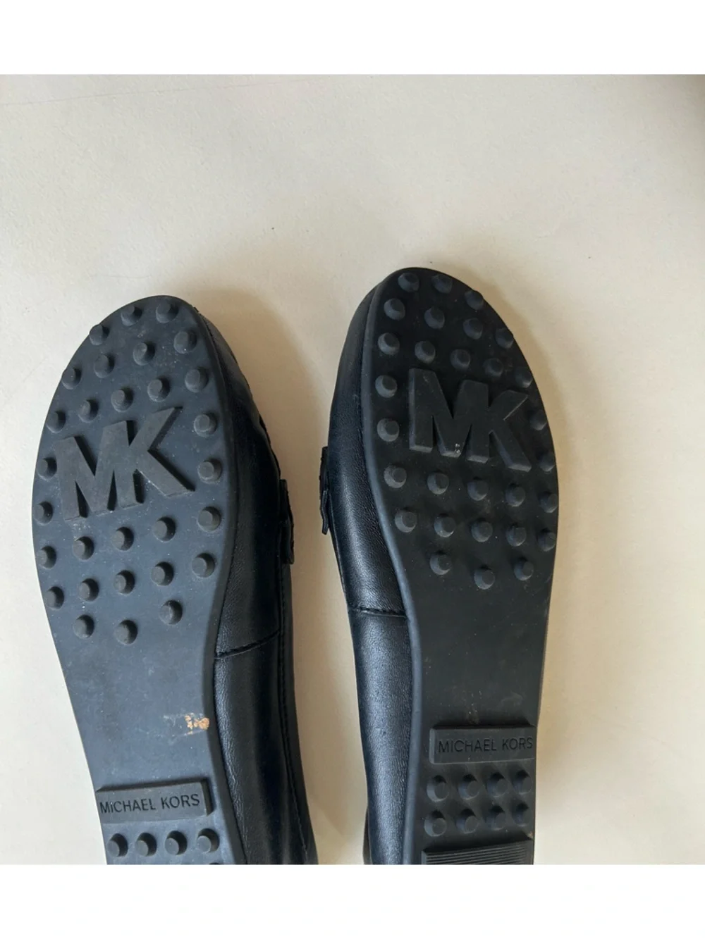 Michael Kors Black Leather Slip-On Loafers with Gold MK Medallion size 6.5